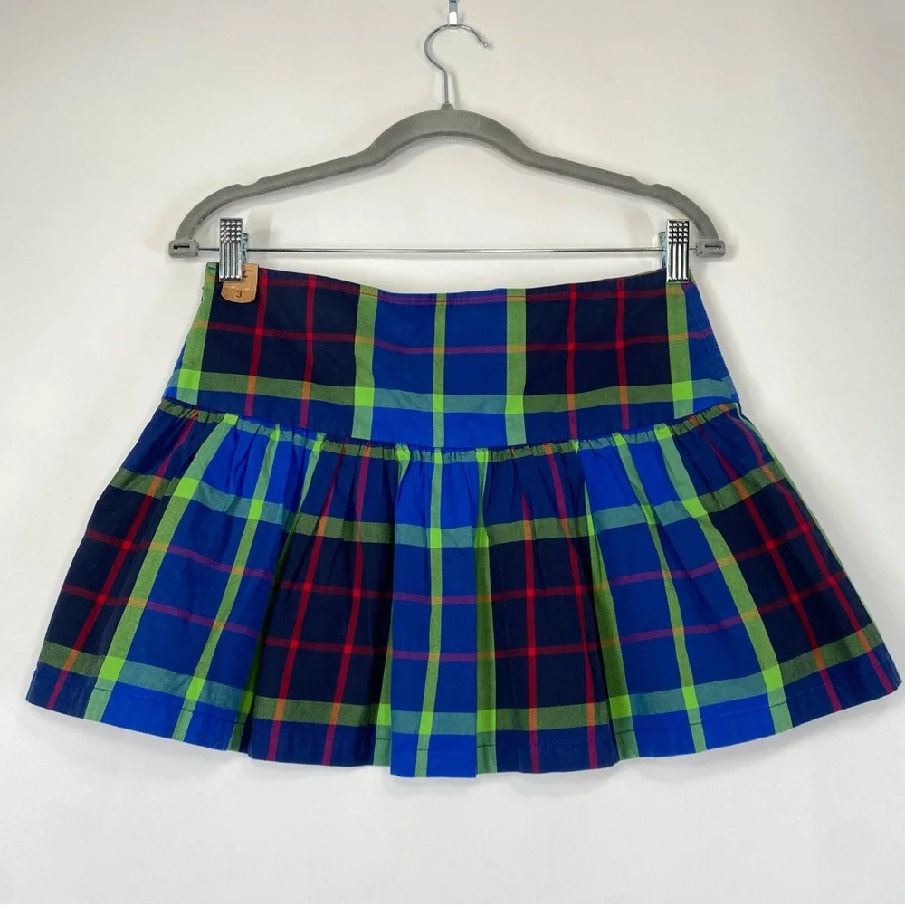 Hollister Y2K School Girl Blue Cotton Plaid Pleated Skirt Size 3 Academia